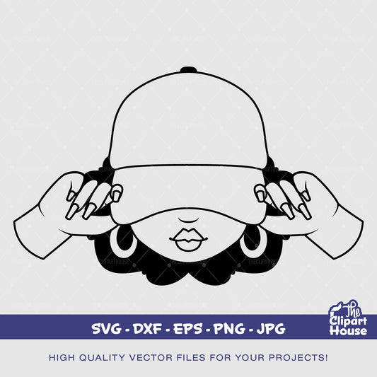 Cartoony Afro Woman Smile Cap Silhouette, smirk svg, african american svg, black woman svg, afro girl svg, black girl magic svg