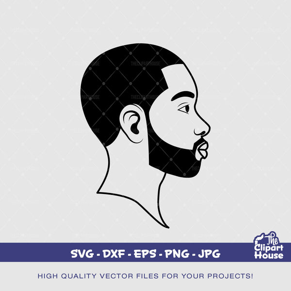 Bearded Black Man Buzzcut Silhouette, african american svg, black man svg, bearded man svg, black excellence svg, melanin svg, dope svg