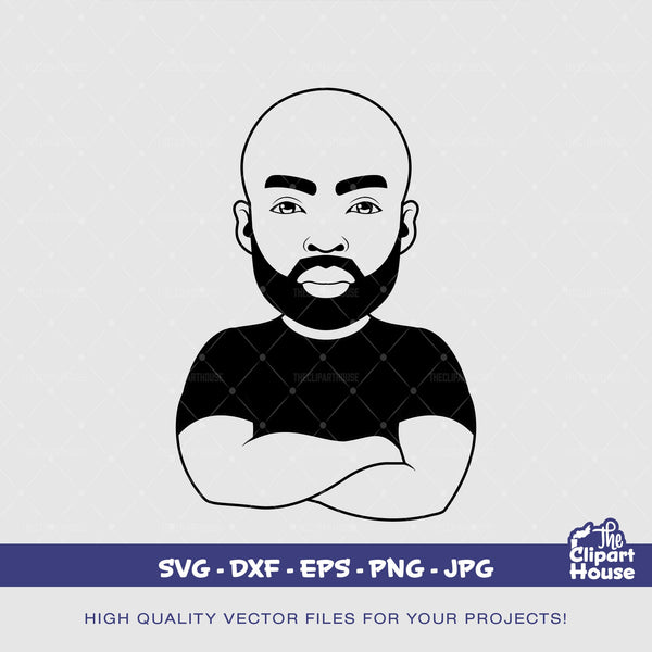 Strong Bald Black Man Silhouette, african american svg, black man svg, bearded man svg, black excellence svg, melanin svg, black king svg