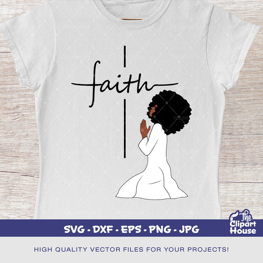 Angel Prayers Faith Cross, african american svg, black woman svg, afro, faith svg, religion svg, hope svg, praying hands