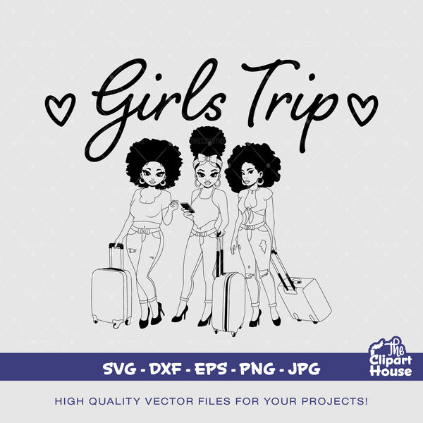 Girls Trip Silhouette 2, friendship goals, friendship svg, travel svg, group activity, group of friends svg, best friends svg