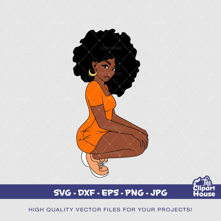 Kneeling Black Afro Woman, african american svg, black woman svg, afro girl svg, black girl magic svg, black queen svg - The Clipart House