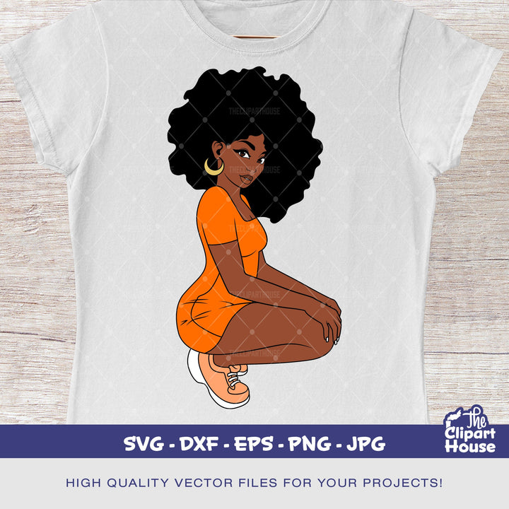 Kneeling Black Afro Woman, african american svg, black woman svg, afro girl svg, black girl magic svg, black queen svg - The Clipart House