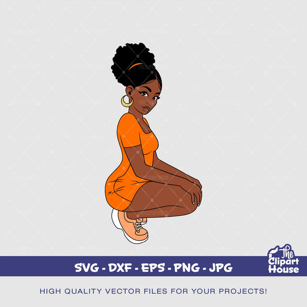 Kneeling Black Afro Puff Woman, african american svg, black woman svg, afro girl svg, black girl magic svg, black queen svg - The Clipart House