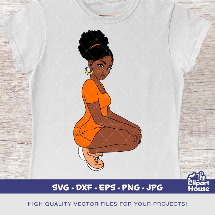 Kneeling Black Afro Puff Woman, african american svg, black woman svg, afro girl svg, black girl magic svg, black queen svg - The Clipart House