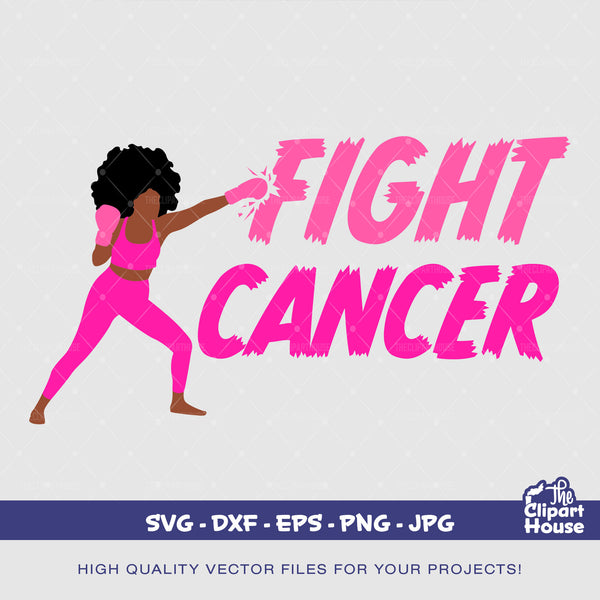 Fight Cancer Woman 2, cancer research svg, cancer ribbon svg, cancer awareness svg, black woman svg, afro woman svg