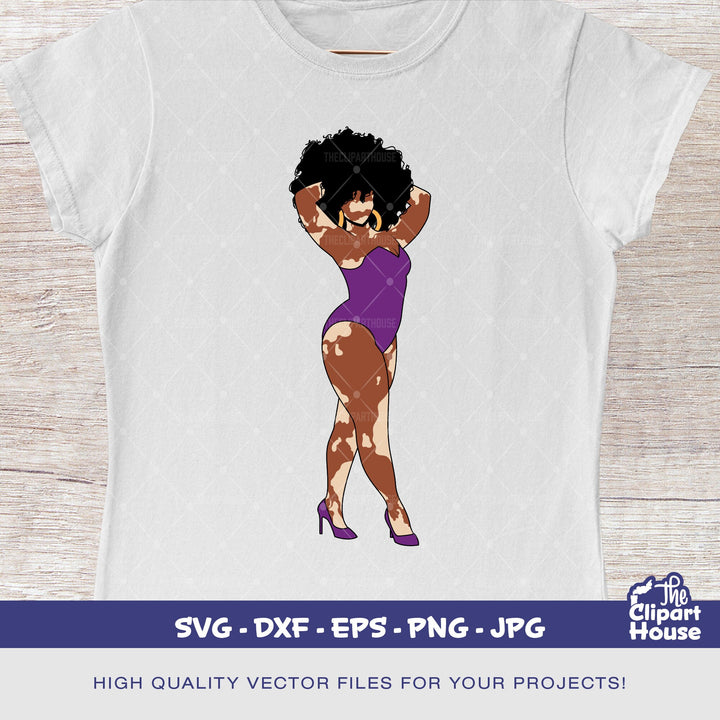 Vitiligo Black Woman Pose, african american svg, black woman svg, black girl svg, melanin svg, afro girl svg, melanin svg - The Clipart House