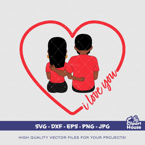 I Love You Heart, african american svg, black woman, black man, couple svg, family svg, hugging svg, relationship svg