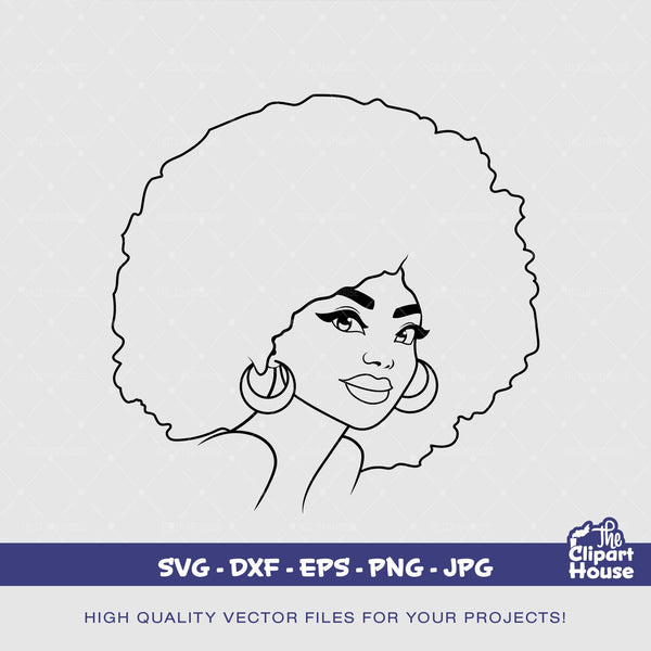 Black Afro Woman Outline, african american svg, black woman svg, afro girl svg, black girl magic svg, black queen svg