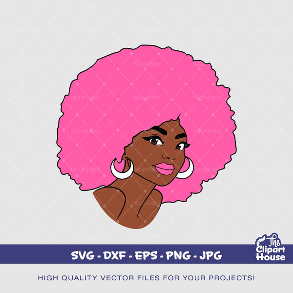 Pink Afro Woman, cancer research svg, cancer ribbon svg, cancer awareness svg, black woman svg, afro woman svg