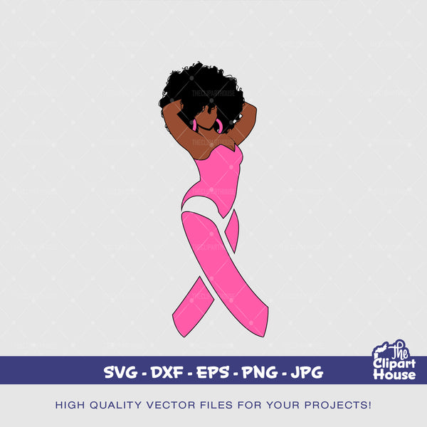 Breast Cancer Woman Pose, cancer research svg, cancer ribbon svg, cancer awareness svg, black woman svg, afro woman svg