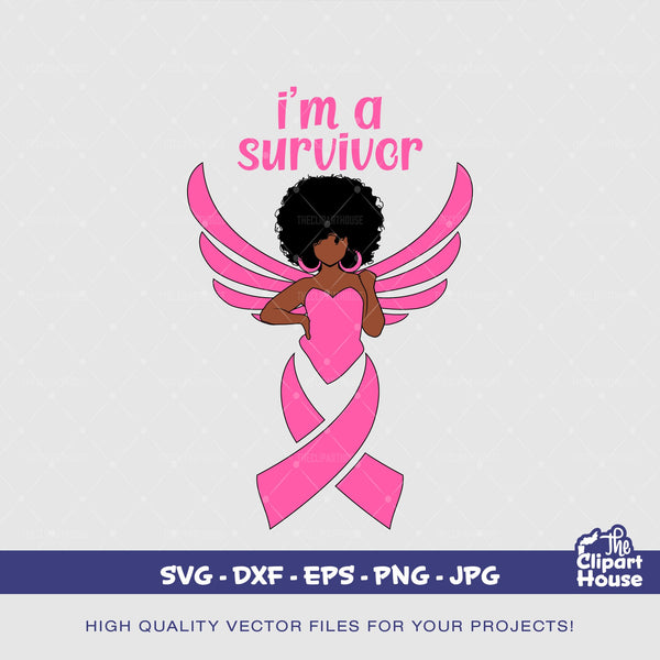 I'm A Survivor Woman , cancer research svg, cancer ribbon svg, cancer awareness svg, black woman svg, afro woman svg