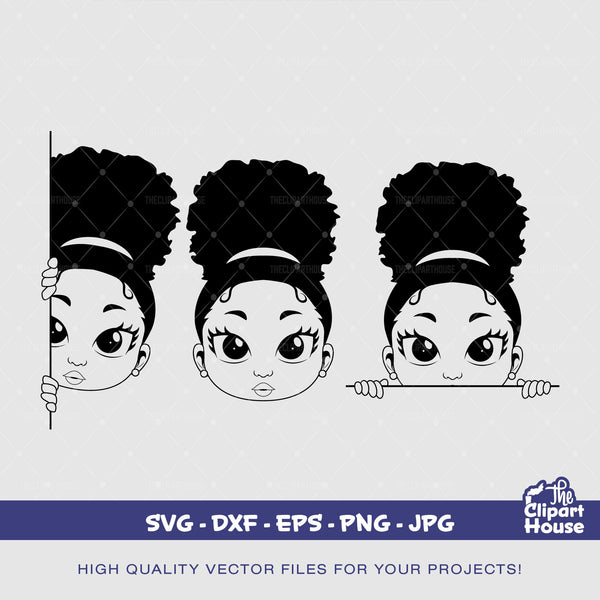 Peekaboo Afro Puff Outline Set, african american svg, black woman svg, black girl magic svg, black queen svg, peekaboo girl svg