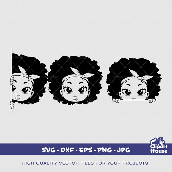 Peekaboo Afro Girl Outline Set, african american svg, black woman svg, black girl magic svg, black queen svg, peekaboo girl svg