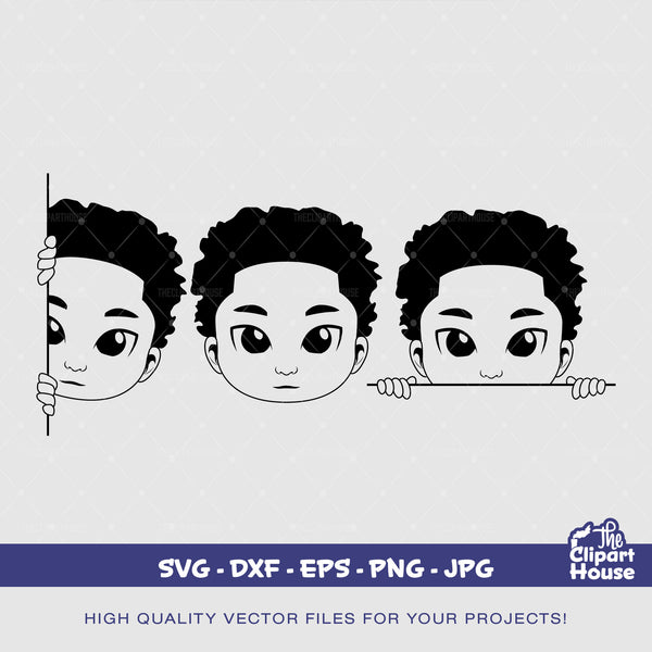 Peekaboo Afro Boy Outline Set, african american svg, black kid svg, afro child svg, black boy magic svg, afro boy svg, peekaboo boy svg