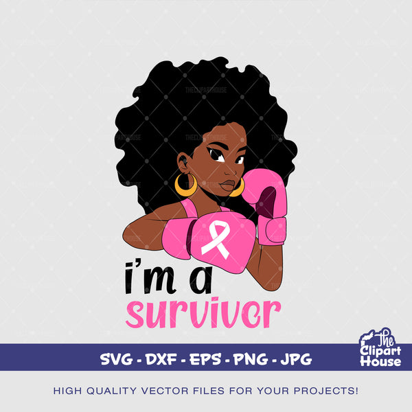 Im A Survivor Fighter, cancer research svg, cancer ribbon svg, cancer awareness svg, black woman svg, afro woman svg