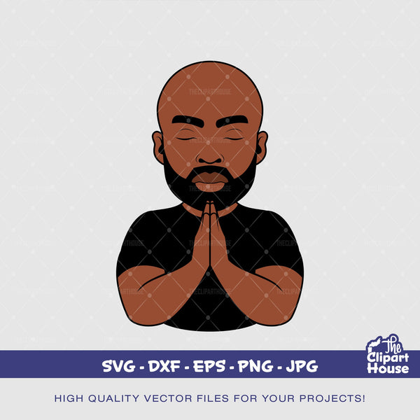 Praying Bald Black Man, african american svg, black man svg, afro,faith svg, religion svg, blessings svg, faithful svg, angel svg