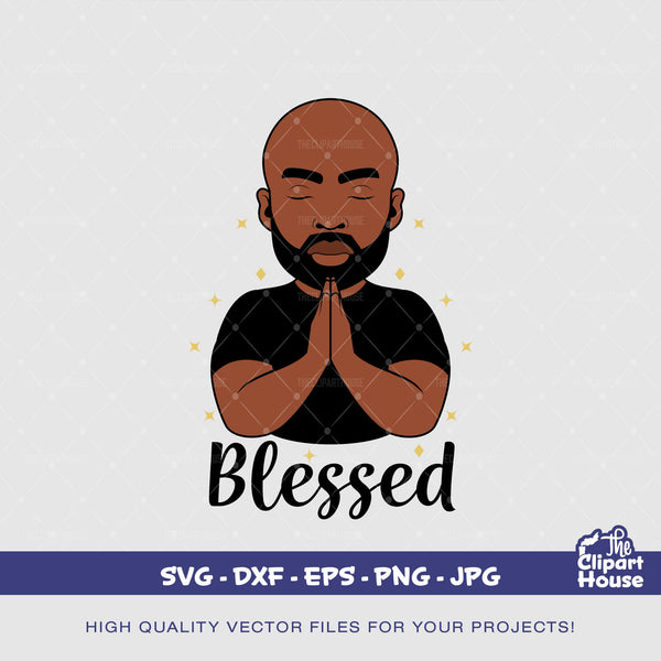 Blessed Praying Bald Black Man, african american svg, black man svg, afro,faith svg, religion svg, blessings svg, faithful svg, angel svg