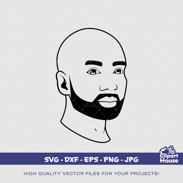 Bald Black Man 2 Outline Silhouette, african american svg, black man svg, bearded man svg, black excellence svg, melanin svg, black king svg