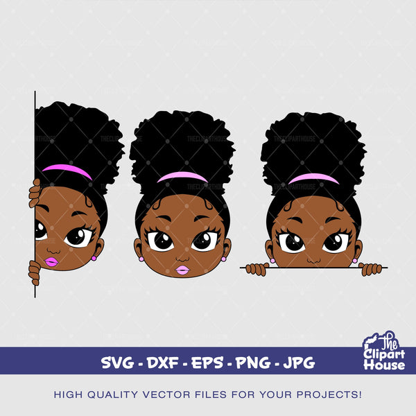 Peekaboo Afro Puff Set, african american svg, black woman svg, afro girl svg, black girl magic svg, black queen svg, peekaboo girl svg