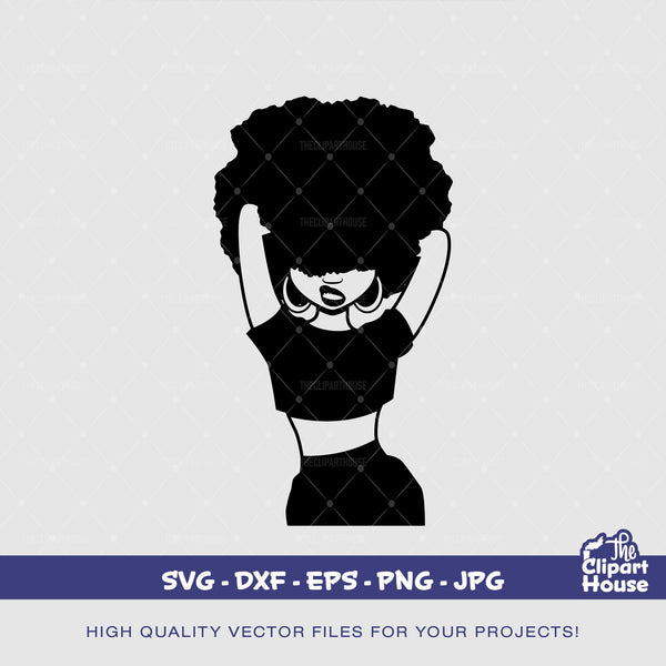 Afro Smirk Pose Silhouette, african american svg, black woman svg, afro girl svg, black girl magic svg, curvy girl