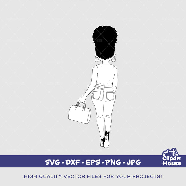 Walking Black Woman Black and White, african american svg, black woman svg, black girl svg, melanin svg, afro girl svg, melanin svg - The Clipart House