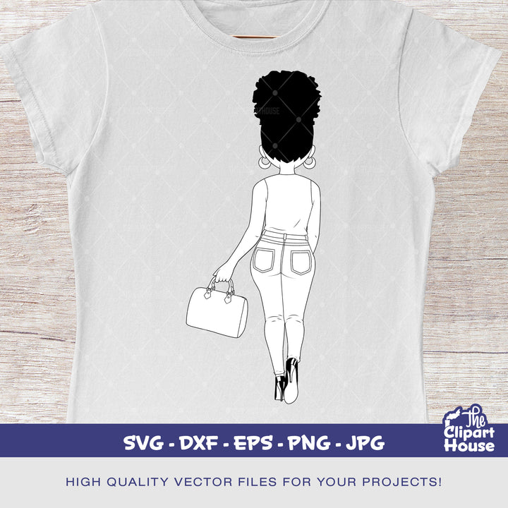 Walking Black Woman Black and White, african american svg, black woman svg, black girl svg, melanin svg, afro girl svg, melanin svg - The Clipart House