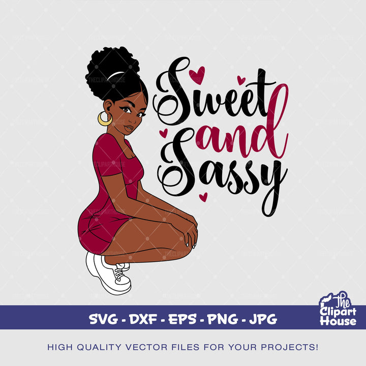 Sweet and Sassy Kneeling Woman, african american svg, black woman svg, afro girl svg, black girl magic svg, black queen svg - The Clipart House