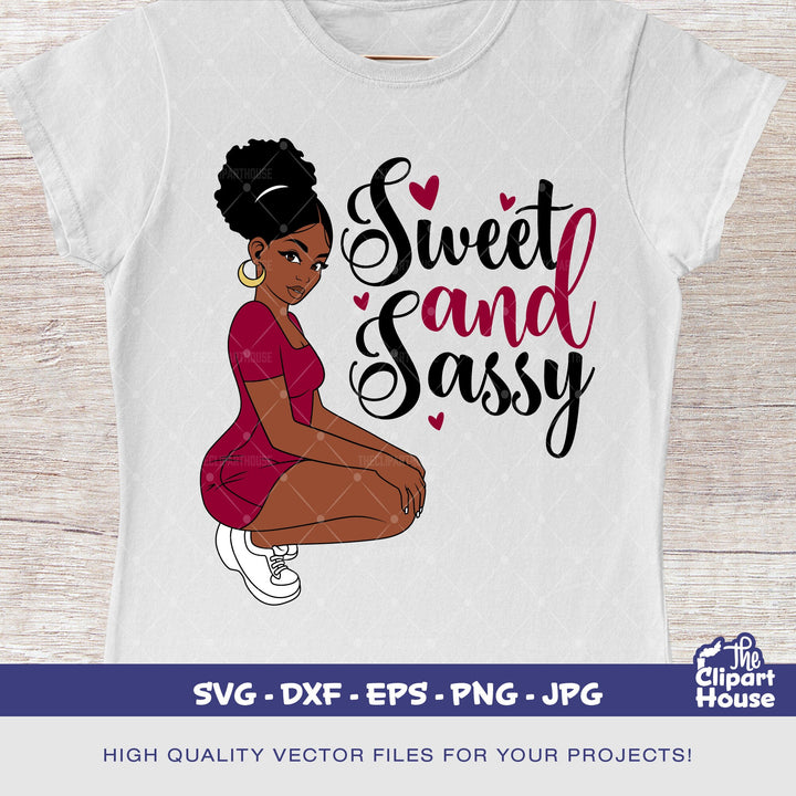 Sweet and Sassy Kneeling Woman, african american svg, black woman svg, afro girl svg, black girl magic svg, black queen svg - The Clipart House