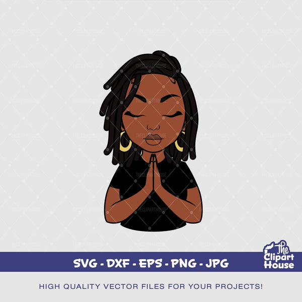 Praying Locs Woman, african american svg, black woman svg, faith svg, religion svg, hope svg, praying hands, praying woman svg