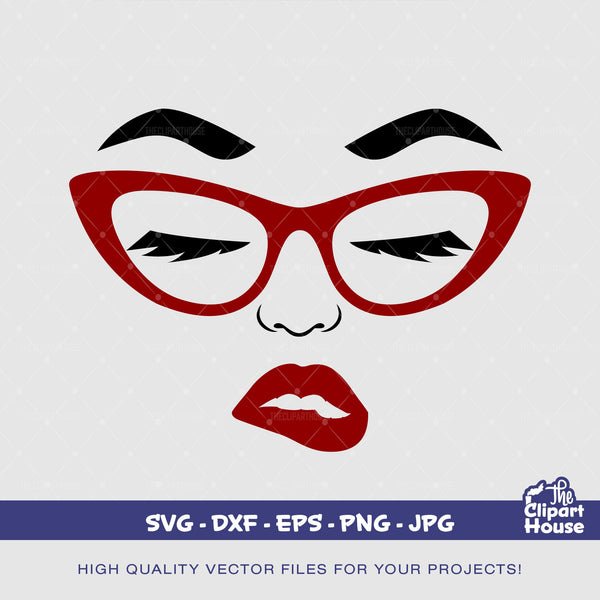 Glasses Face 3, smirk svg, african american svg, black woman svg, glasses svg, black girl svg, lip bite svg