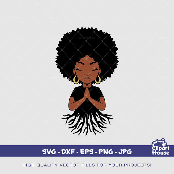 Praying Roots Black Woman, african american svg, black woman svg, faith svg, religion svg, hope svg, praying hands, praying woman svg