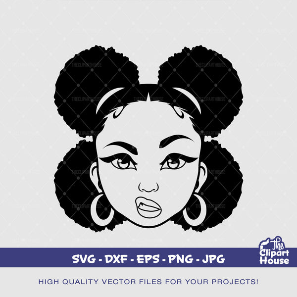 Afro Puff Woman Outline, Cricut svg, printable, african american svg, black woman svg, black girl magic svg, smirk svg