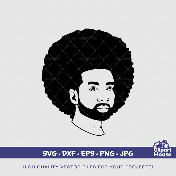 Afro Black Man Outline Silhouette, african american svg, black man svg, bearded man svg, black excellence svg, melanin svg, black king svg