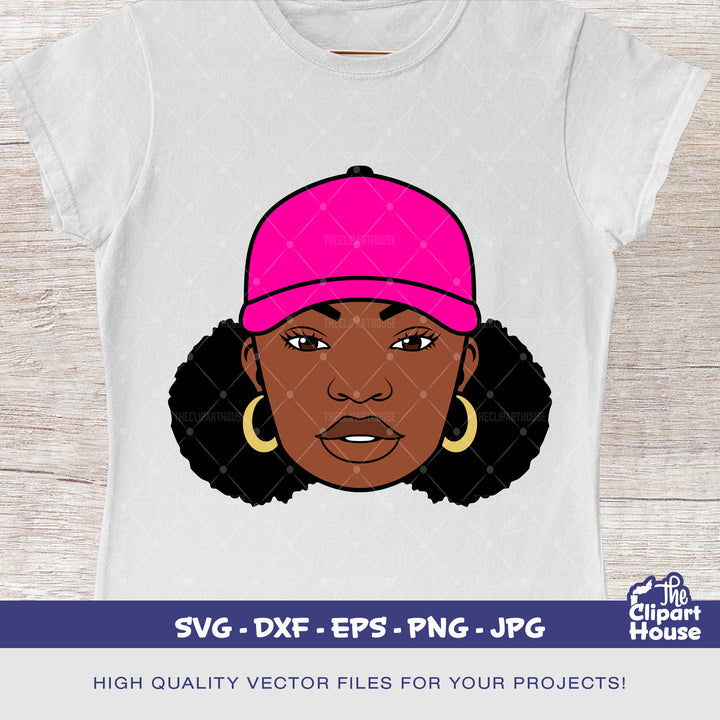 Afro Puff Young Woman Cap, african american svg, black woman svg, afro girl svg, black girl magic svg, black queen svg - The Clipart House