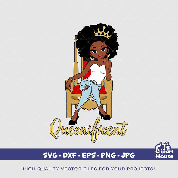 Queenificent Throne, quote svg, sayings svg, african american svg, black woman svg, afro girl svg, black girl magic svg - The Clipart House