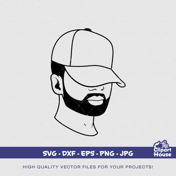 African American Hat Low Man 2 Outline, african american svg, black man svg, bearded man svg, black excellence svg, melanin svg, king svg