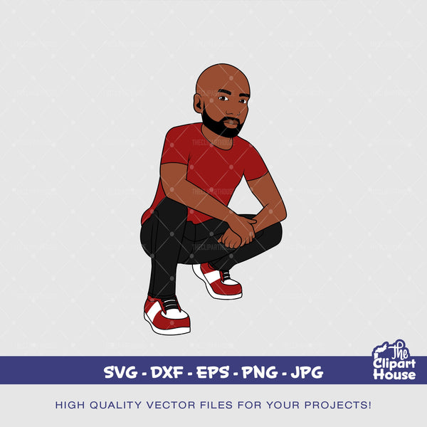 Kneeling Bald Black Man, african american svg, black man svg, bearded man svg, black excellence svg, melanin svg, dope svg, black king svg