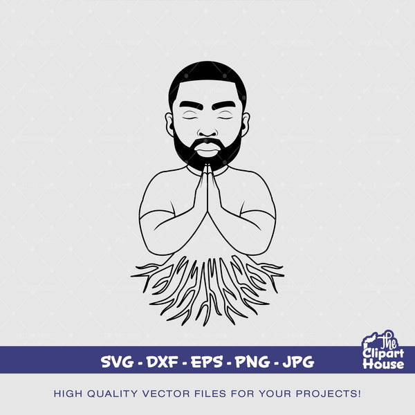 Praying Roots Black Man Outline Silhouette, african american svg, black man svg, afro,faith svg, religion svg, blessings svg, faithful svg