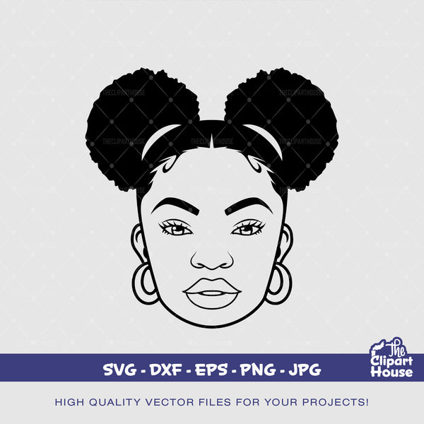 Afro Puff Young Woman Outline, african american svg, black woman svg, afro girl svg, black girl magic svg, black queen svg