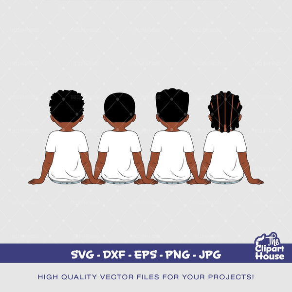 Friendship Young Boys 4, african american svg, black boy svg, afro boy svg, group of friends svg, brotherhood svg