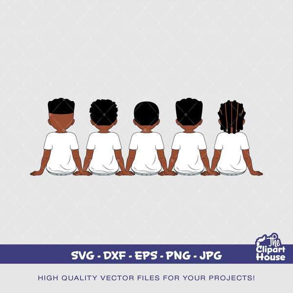 Friendship Young Boys 5, african american svg, black boy svg, afro boy svg, group of friends svg, brotherhood svg