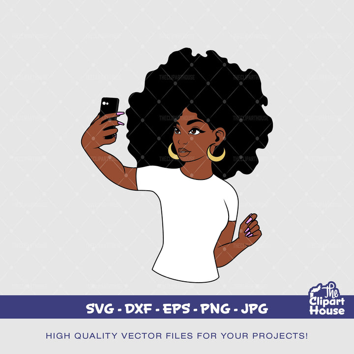 Afro Woman Selfie, smirk svg, african american svg, black woman svg, black queen svg, black girl magic svg, selfie svg - The Clipart House