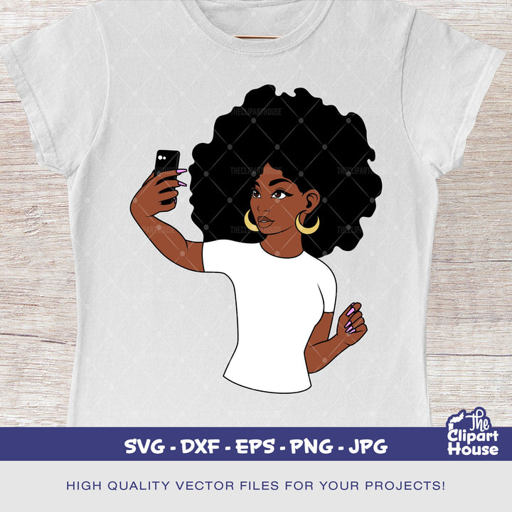 Afro Woman Selfie, smirk svg, african american svg, black woman svg, black queen svg, black girl magic svg, selfie svg - The Clipart House