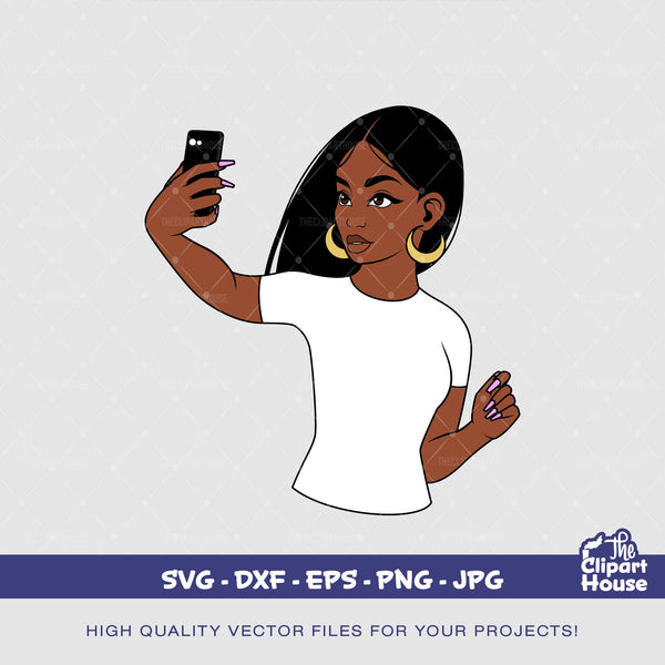 Long Hair Woman Selfie, smirk svg, african american svg, black woman svg, black queen svg, black girl magic svg, selfie svg - The Clipart House