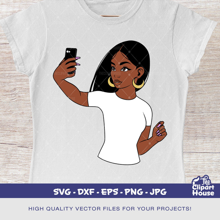 Long Hair Woman Selfie, smirk svg, african american svg, black woman svg, black queen svg, black girl magic svg, selfie svg - The Clipart House