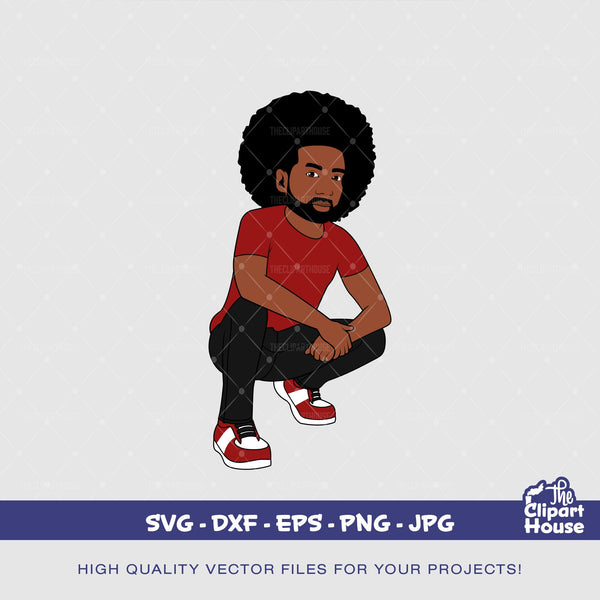 Kneeling Afro Black Man, african american svg, black man svg, bearded man svg, black excellence svg, melanin svg, dope svg, black king svg