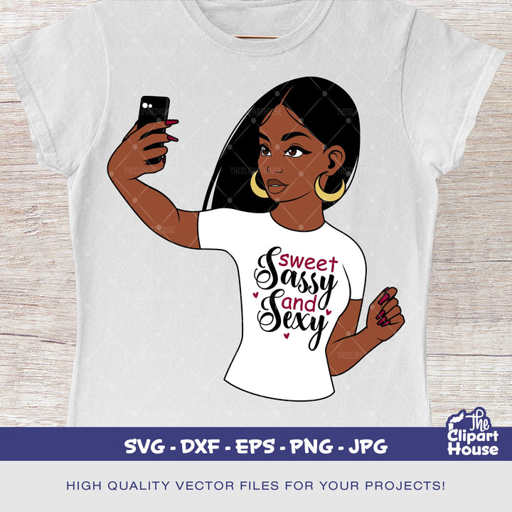 Sweet Sassy And Sexy Woman Selfie 2, sweet and sassy, african american svg, black woman, black queen svg, black girl magic svg, selfie svg - The Clipart House