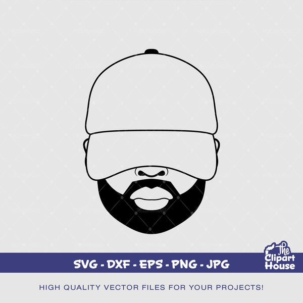 Black Man Cap 2 Outline, african american svg, black man svg, bearded man svg, black excellence svg, melanin svg, black king svg