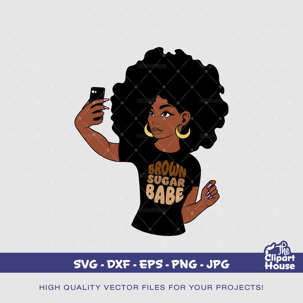 Brown Sugar Babe Woman Selfie, smirk svg, african american svg, black woman svg, black queen svg, black girl magic svg, selfie svg